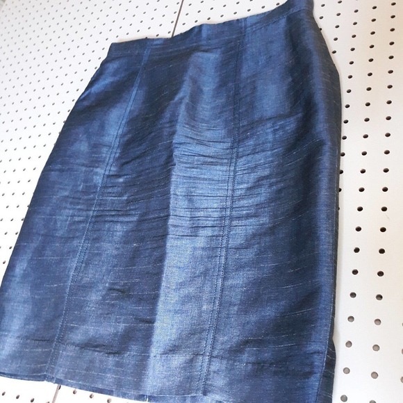 DONCASTER Shimmering Blue Knee Length Skirt Womens Size 6 Linen Blend - Picture 4 of 11